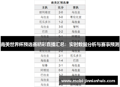 南美世界杯预选赛精彩直播汇总：实时数据分析与赛事预测